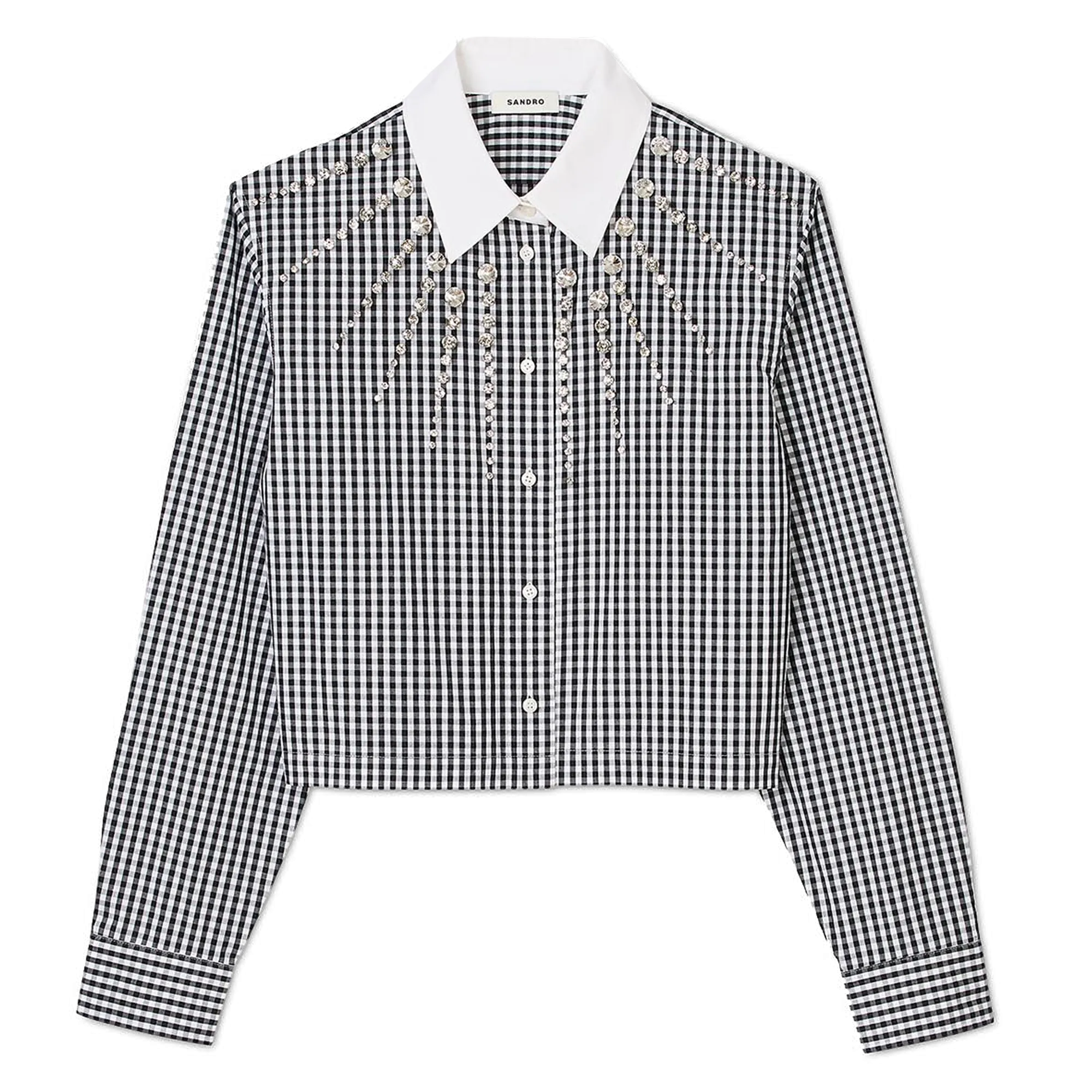 SANDRO Camisa de cuello clásico de algodón con pedrería. en negro