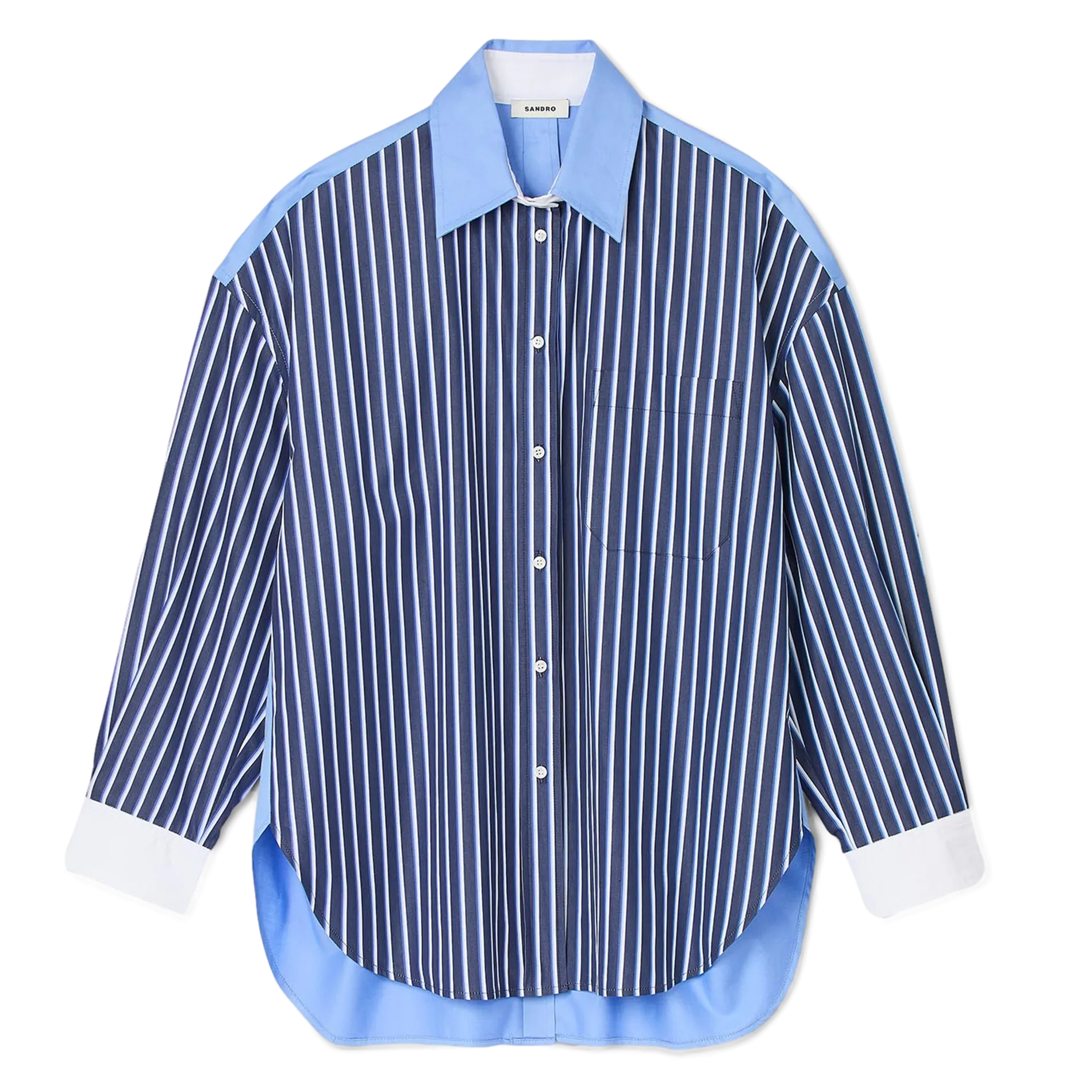 SANDRO Camisa de cuello clásico recto a rayas en azul