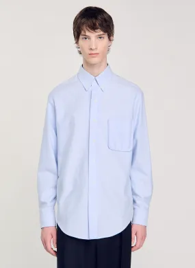 SANDRO Camisa de franela Oxford de algodón en azul