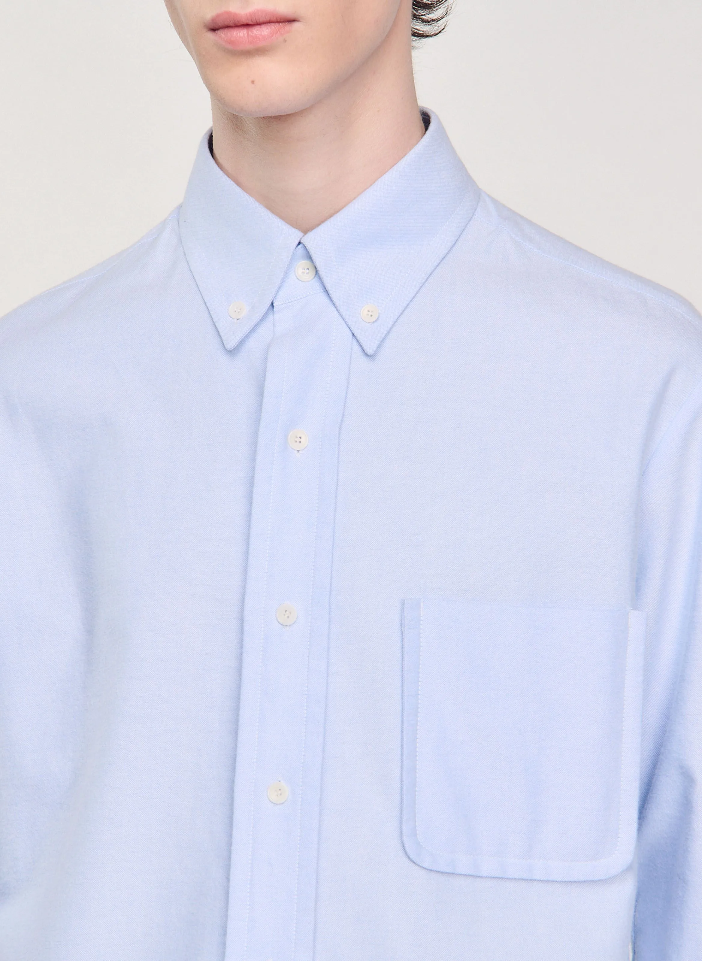 SANDRO Camisa de franela Oxford de algodón en azul