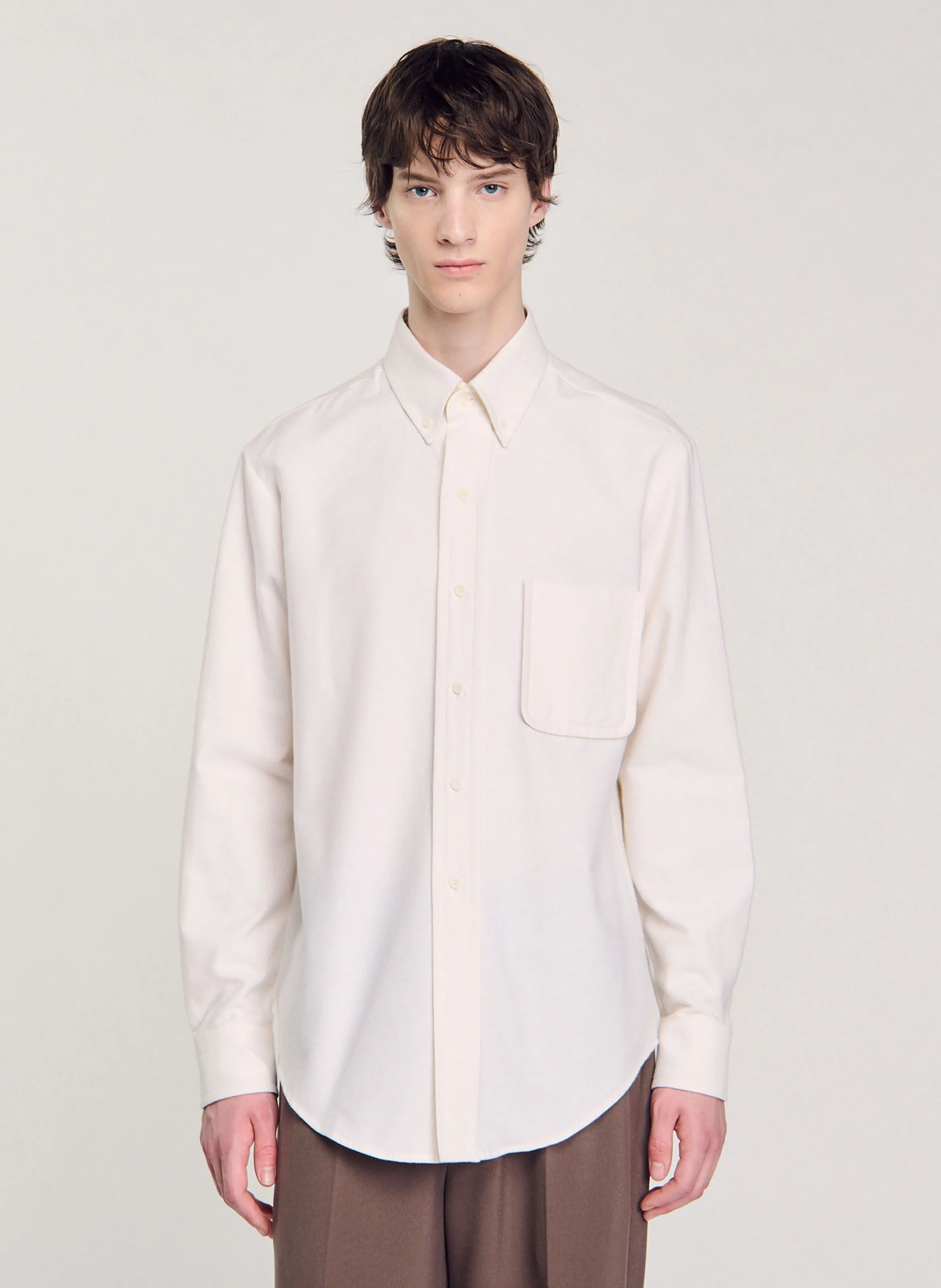 SANDRO Camisa de franela Oxford de algodón en blanco