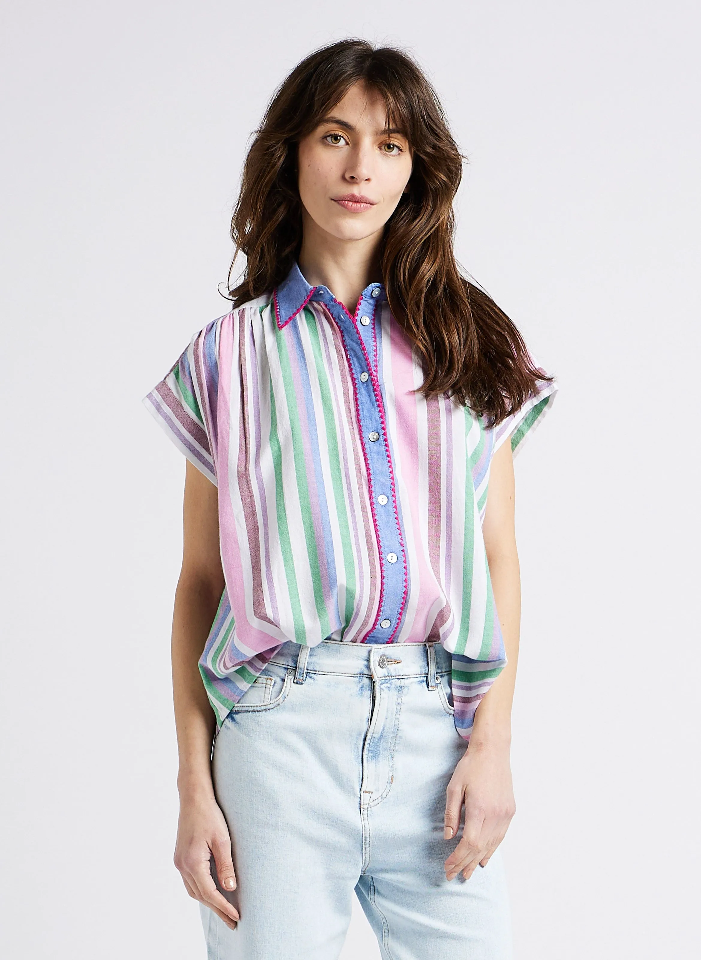 STELLA FOREST GIUSEPPA - Camisa holgada de algodón con cuello clásico en multicolor