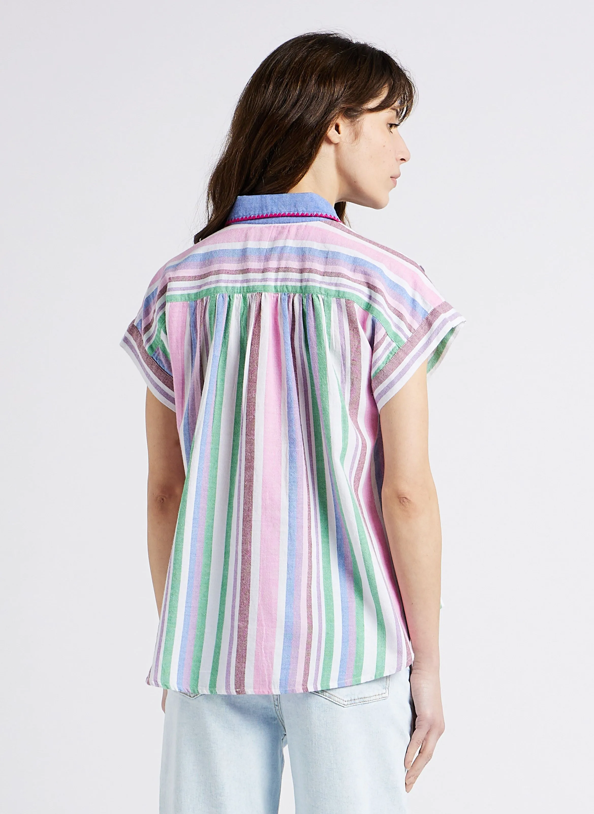 STELLA FOREST GIUSEPPA - Camisa holgada de algodón con cuello clásico en multicolor