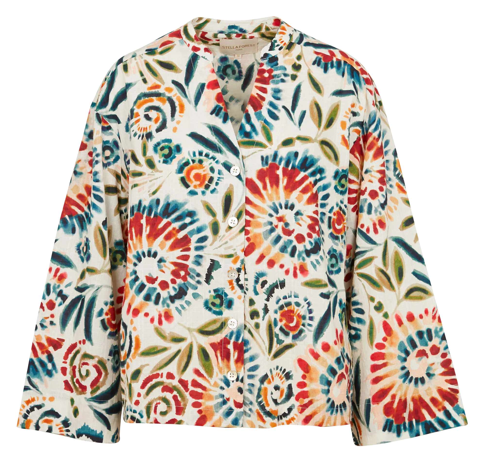 STELLA FOREST LOLA - Camisa recta de algodón con cuello de pico en multicolor