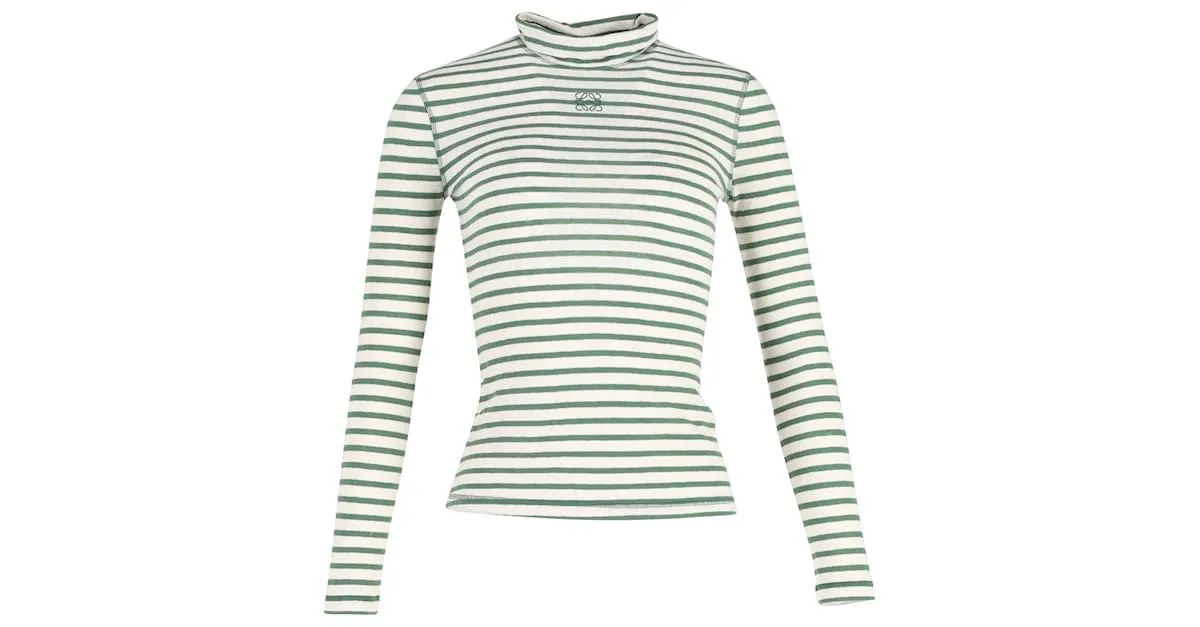 Top de punto de rayas con cuello alto de Loewe en algodón verde 