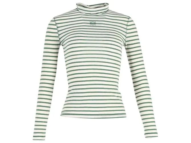 Top de punto de rayas con cuello alto de Loewe en algodón verde 