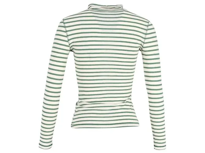 Top de punto de rayas con cuello alto de Loewe en algodón verde 