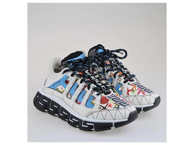 Versace Blanco/Multicolor Tresor De La Mer Print Sneakers 