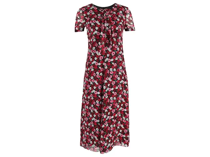 Vestido Midi con Estampado Floral de Saint Laurent en Seda Multicolor 