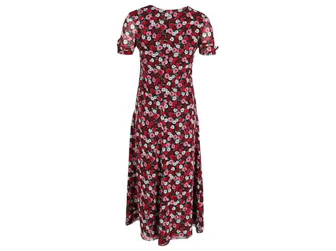 Vestido Midi con Estampado Floral de Saint Laurent en Seda Multicolor 