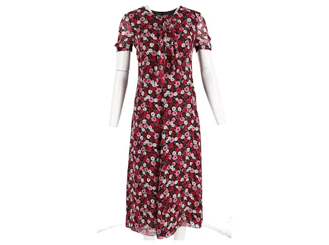 Vestido Midi con Estampado Floral de Saint Laurent en Seda Multicolor 