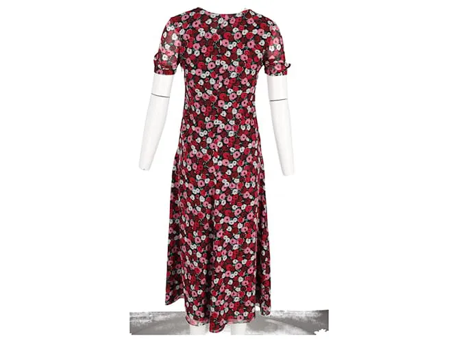 Vestido Midi con Estampado Floral de Saint Laurent en Seda Multicolor 