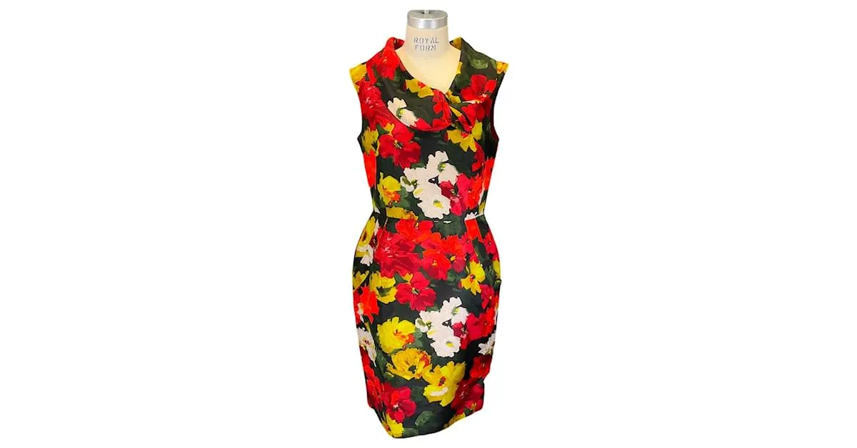 Vestido midi estampado floral multicolor rojo Oscar de la Renta Roja 