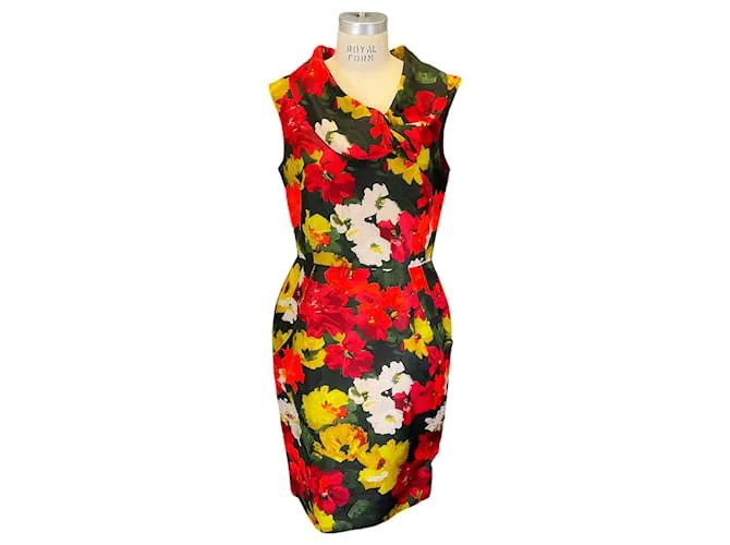 Vestido midi estampado floral multicolor rojo Oscar de la Renta Roja 