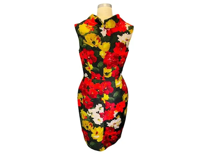 Vestido midi estampado floral multicolor rojo Oscar de la Renta Roja 