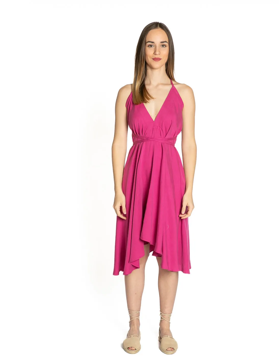 VESTIDO MIDI ROSA MULTIPOSICION SUITE13LAB