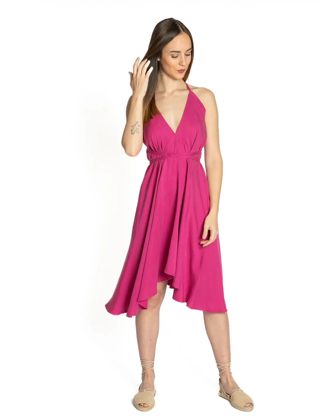 VESTIDO MIDI ROSA MULTIPOSICION SUITE13LAB