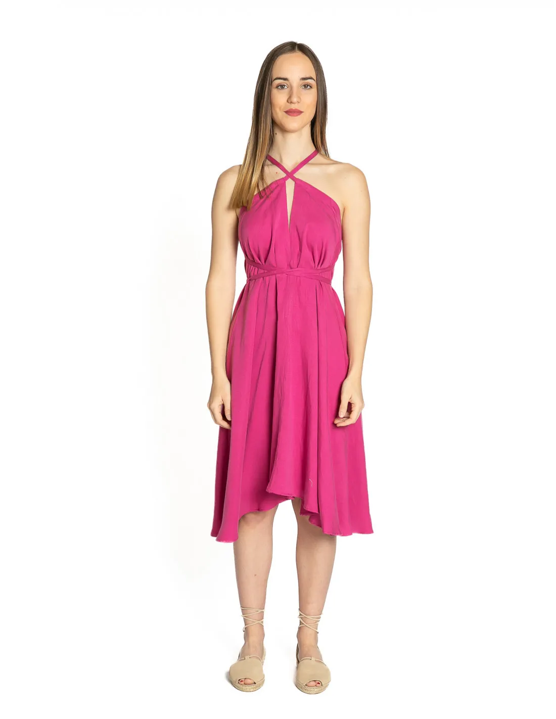 VESTIDO MIDI ROSA MULTIPOSICION SUITE13LAB